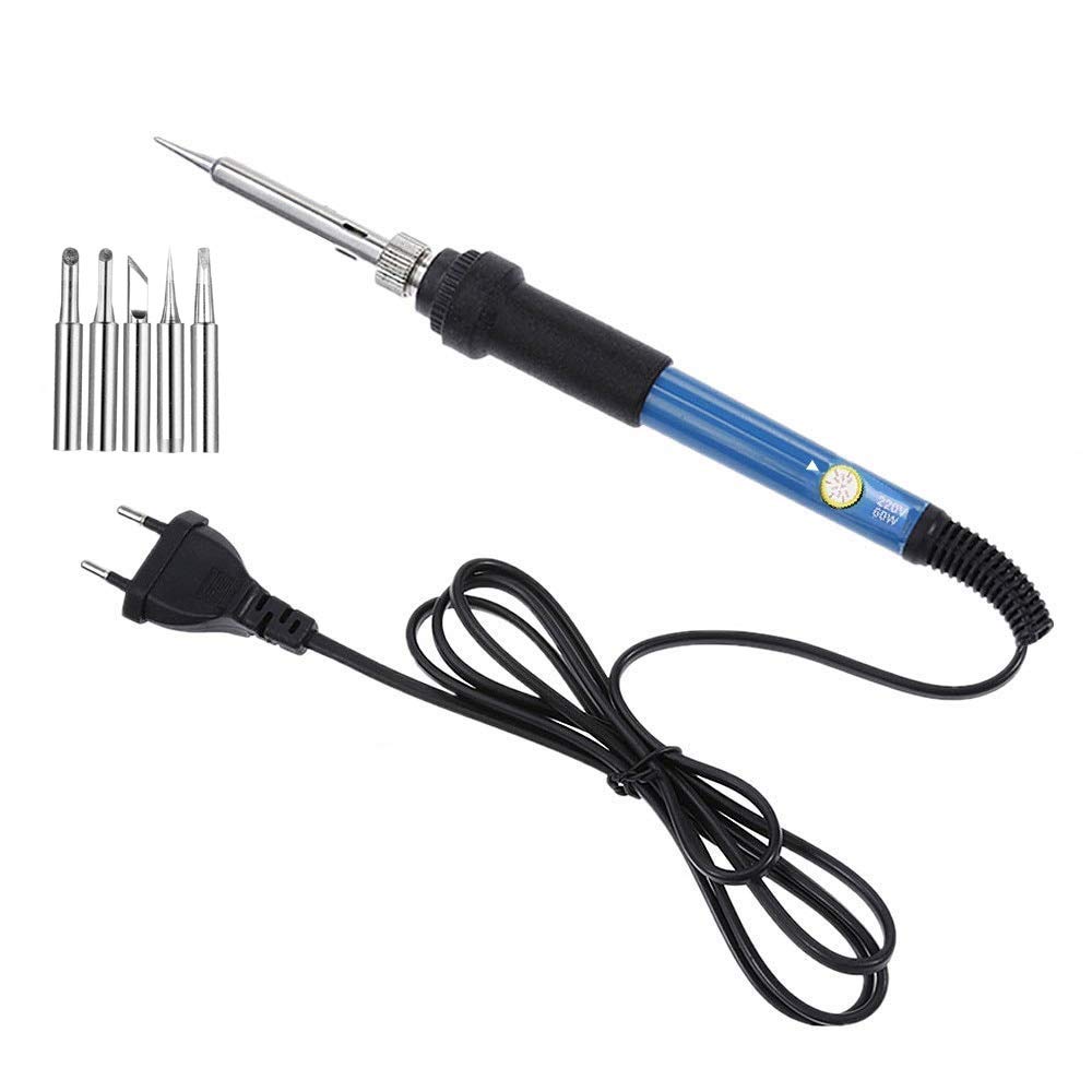 Ekavir Soldering Iron 60 Watt with Adjustable Voltage Temperature Round Pointed Bit use for Professional Repair and Rework all type Gadgets (60 WATT ITON WITH 5 BIT)