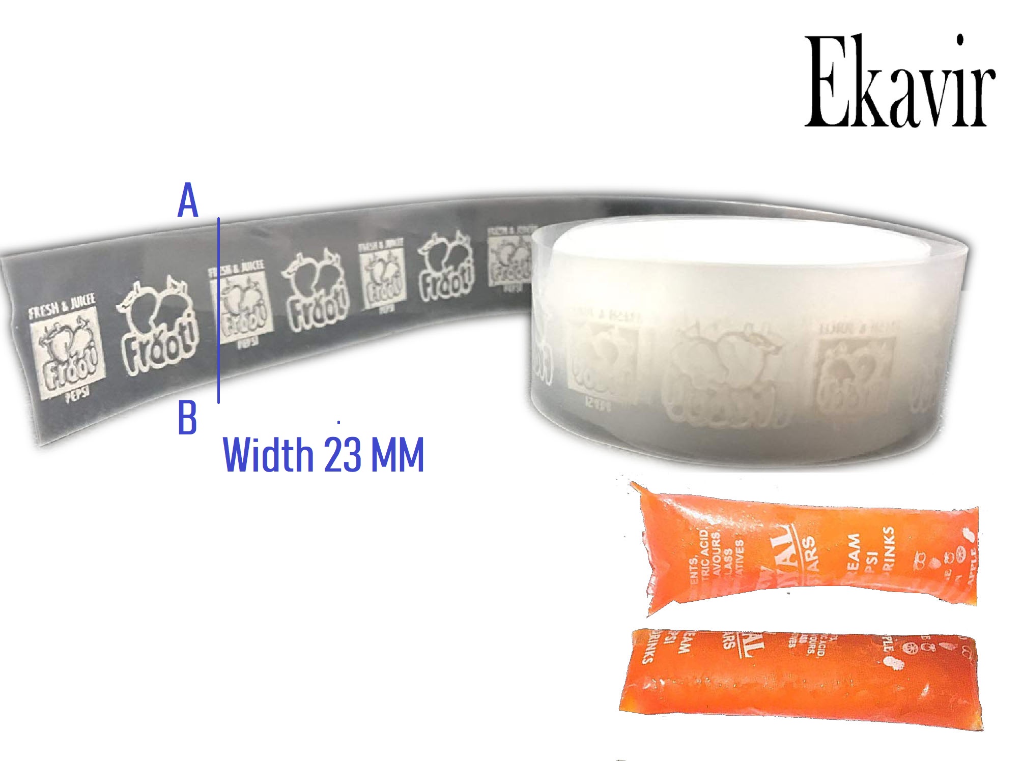 Ekavir Pepsi Packing Roll Ice Candy Liquid Candy Making Roll 60 Micron LDPE Packing Material 23 mm